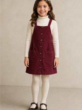 Love Squared Corduroy Button-Front Pinafore Dress in Burgundy ~ size 7